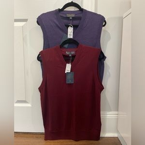 2 NWT Brooks Brothers BrookStretch Merino Wool V Neck Sweater Vests